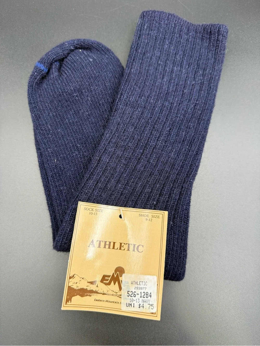 Vintage Eastern Mountain Sports Athletic Wool Crew Socks Navy 10-13 USA   A4